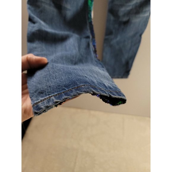 Machine Jeans Nouvelle Mode Straight Leg Distressed Sz 25 Green Sequins Italy 39 - Picture 5 of 8